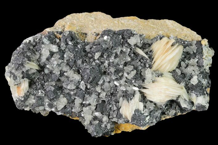 Cerussite Crystals with Bladed Barite on Galena - Morocco #165741